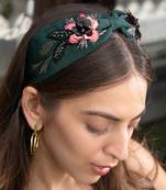 Forest Green Headband With Embroidery
