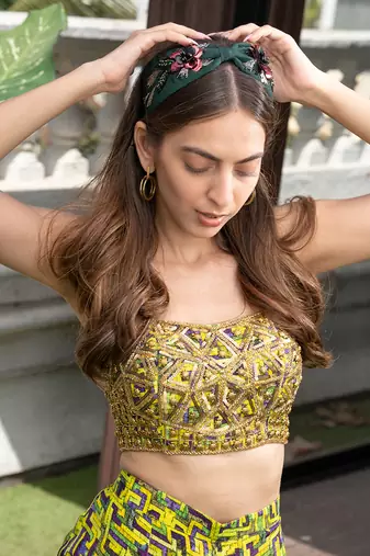 Forest Green Headband With Embroidery
