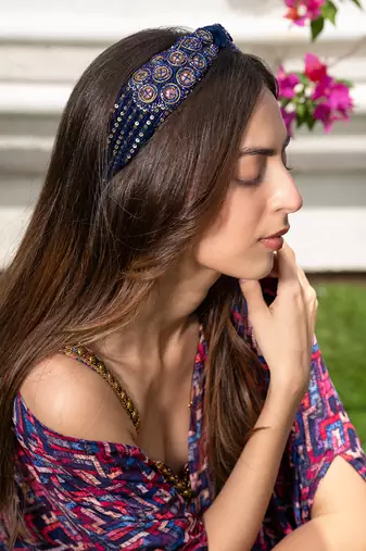Blue Headband With Gold Detailing