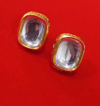 Polki Kundan Back Meenakari Rectangle Studs Earrings Set 1