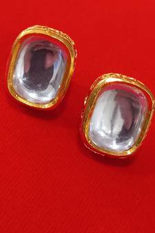 Polki Kundan Back Meenakari Rectangle Studs Earrings Set