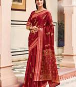 Maroon Chanderi Silk Weaving Designer Saree
