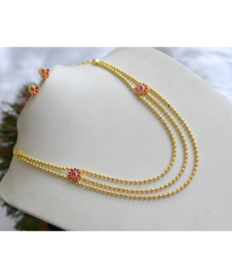 Gold tone multi layer ruby necklace set dj-01295
