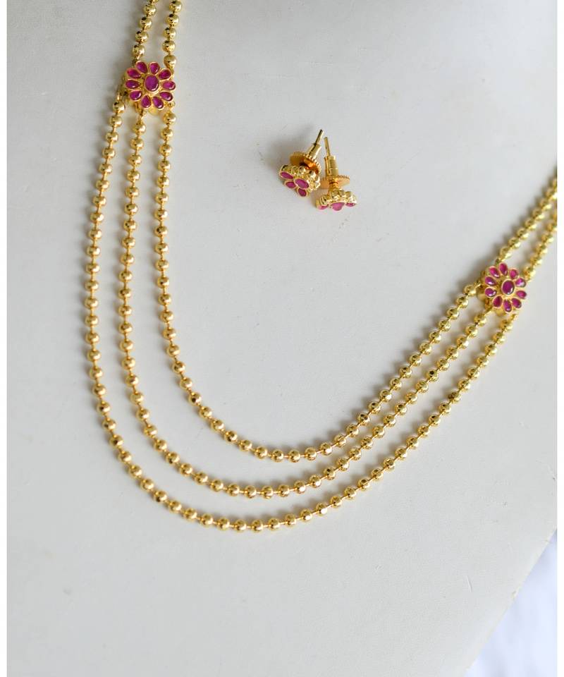 Gold tone multi layer ruby necklace set dj-01295
