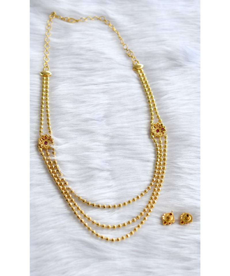 Gold tone multi layer ruby necklace set dj-01295