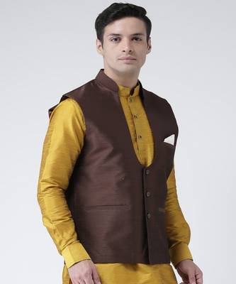 DEYANN Brown Color Solid Ethanic Nehru Jacket 3
