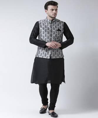 DEYANN Printed Silver Color Nehru Jacket with Kurta set 1