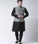 DEYANN Printed Silver Color Nehru Jacket with Kurta set