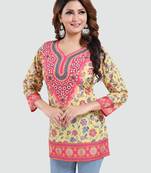 Yellow printed crepe short-kurtis