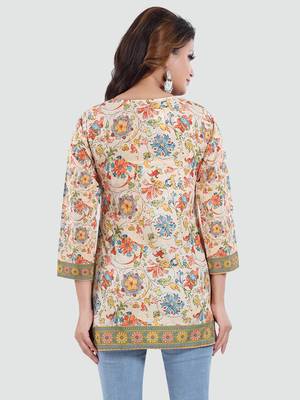 Cream printed crepe short-kurtis 3