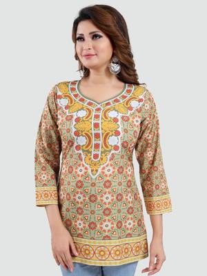 Green printed crepe short-kurtis 1