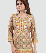 Green printed crepe short-kurtis