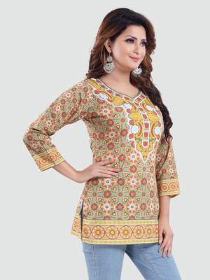 Green printed crepe short-kurtis 2