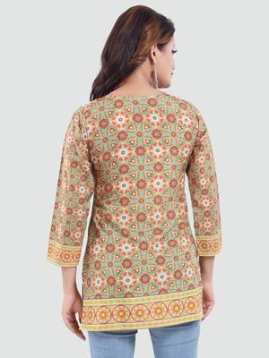 Green printed crepe short-kurtis 3