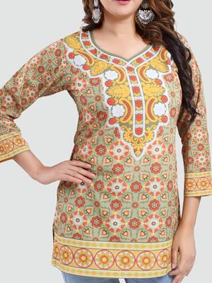 Green printed crepe short-kurtis 4