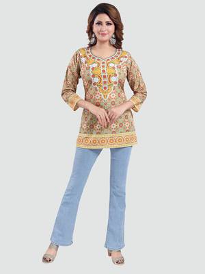 Green printed crepe short-kurtis 5