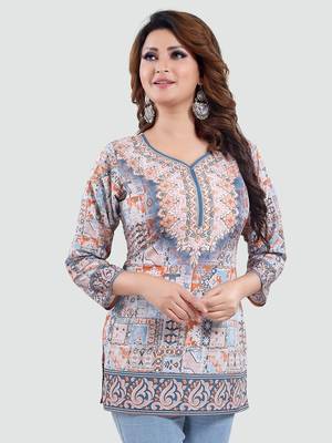 Multicolor printed crepe short-kurtis 1