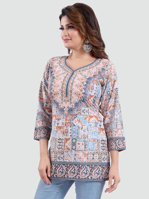 Multicolor printed crepe short-kurtis 2