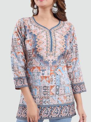 Multicolor printed crepe short-kurtis 4