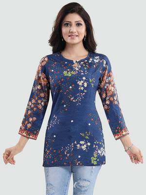 Blue printed crepe short-kurtis 1