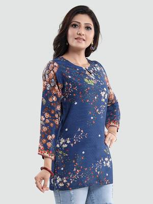 Blue printed crepe short-kurtis 2