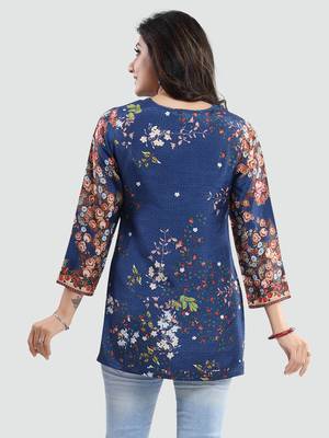 Blue printed crepe short-kurtis 3