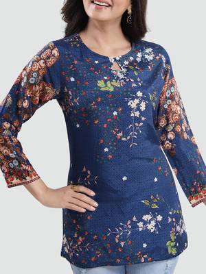 Blue printed crepe short-kurtis 4