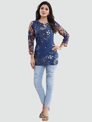 Blue printed crepe short-kurtis 5