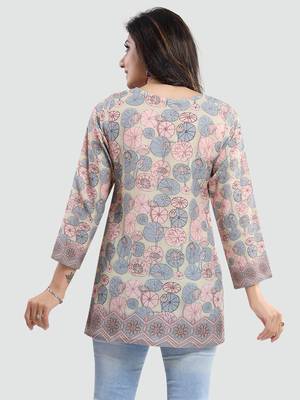 Beige printed crepe short-kurtis 3