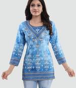 Blue printed crepe short-kurtis