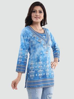 Blue printed crepe short-kurtis 2