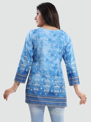 Blue printed crepe short-kurtis 3