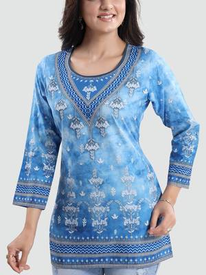 Blue printed crepe short-kurtis 4