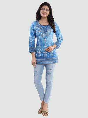 Blue printed crepe short-kurtis 5