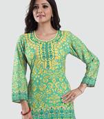 Green printed crepe short-kurtis