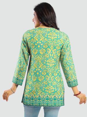 Green printed crepe short-kurtis 3
