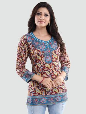Maroon printed crepe short-kurtis 1