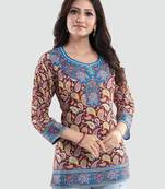 Maroon printed crepe short-kurtis