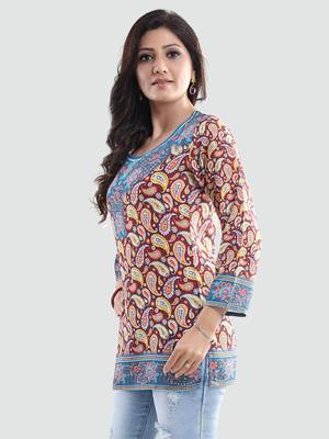Maroon printed crepe short-kurtis 2