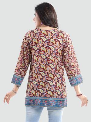 Maroon printed crepe short-kurtis 3