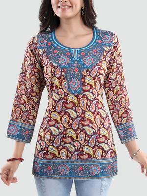 Maroon printed crepe short-kurtis 4
