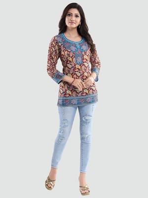 Maroon printed crepe short-kurtis 5
