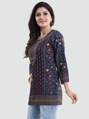 Navy-blue printed crepe short-kurtis 2