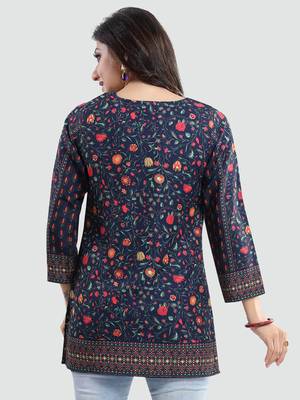 Navy-blue printed crepe short-kurtis 3