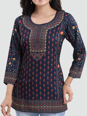 Navy-blue printed crepe short-kurtis 4