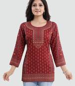 Red printed crepe short-kurtis