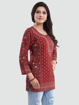 Red printed crepe short-kurtis 2