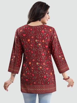 Red printed crepe short-kurtis 3