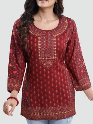 Red printed crepe short-kurtis 4