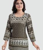 Green printed crepe short-kurtis